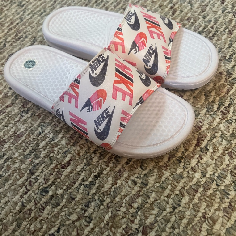 Nike White Slides with Multicolor Accents